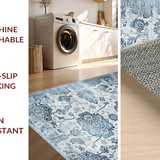 Ultra Soft Area Rug, Non Slip, Stain Resistant, Washable Area Rugs for Living Room, Bedroom, Serene Monochromatic Floral Elements(Blue)