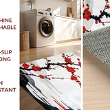 Ultra Soft Area Rug, Non Slip, Stain Resistant, Washable Area Rugs for Living Room, Bedroom, Japanese Floral Watercolor Aesthetic(Red)
