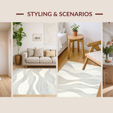 Ultra Soft Area Rug, Non Slip, Stain Resistant, Washable Area Rugs for Living Room, Bedroom, Innovative Cream Raised Line Geometry(Beige)