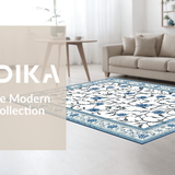 Ultra Soft Area Rug, Non Slip, Stain Resistant, Washable Area Rugs for Living Room, Bedroom, Sophisticated Blue Gray Tiled Pattern(White)