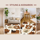 Ultra Soft Area Rug, Non Slip, Stain Resistant, Washable Area Rugs for Living Room, Bedroom, Soft Earth Tone Bear Motif(Brown)