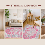 Ultra Soft Area Rug, Non Slip, Stain Resistant, Washable Area Rugs for Living Room, Bedroom, Whimsical Lattice Print Elegance(Pink)