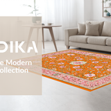 Ultra Soft Area Rug, Non Slip, Stain Resistant, Washable Area Rugs for Living Room, Bedroom, Vibrant Retro Flower Motif(Orange)