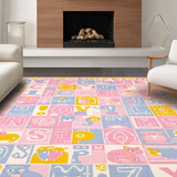 Ultra Soft Area Rug, Non Slip, Stain Resistant, Washable Area Rugs for Living Room, Bedroom, Dynamic Multicolored Animal Alphabet Design(Pink)