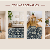 Ultra Soft Area Rug, Non Slip, Stain Resistant, Washable Area Rugs for Living Room, Bedroom, Rustic Vintage Geometric Aesthetic(Blue)