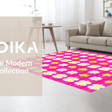 Ultra Soft Area Rug, Non Slip, Stain Resistant, Washable Area Rugs for Living Room, Bedroom, Playful Bright Color Blossom Design(Pink)