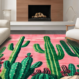 Ultra Soft Area Rug, Non Slip, Stain Resistant, Washable Area Rugs for Living Room, Bedroom, Stylish Fun Cactus Inspired Decor(Pink)