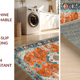 Ultra Soft Area Rug, Non Slip, Stain Resistant, Washable Area Rugs for Living Room, Bedroom, Bold Vibrant Medallion Composition(Orange)