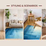 Ultra Soft Area Rug, Non Slip, Stain Resistant, Washable Area Rugs for Living Room, Bedroom, Cerulean Echo Rug, Aqua Haze, Subtle Stripe Floor Art(Blue)