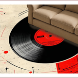 Ultra Soft Area Rug, Non Slip, Stain Resistant, Washable Area Rugs for Living Room, Bedroom, Vibrant Circular Vinyl Aesthetic(Black)