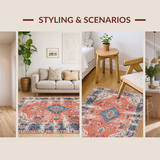 Ultra Soft Area Rug, Non Slip, Stain Resistant, Washable Area Rugs for Living Room, Bedroom, Chic Coral and Beige Harmony(Orange)
