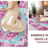 Ultra Soft Area Rug, Non Slip, Stain Resistant, Washable Area Rugs for Living Room, Bedroom, Vintage Inspired Medallion Elegance(Pink)