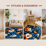 Ultra Soft Area Rug, Non Slip, Stain Resistant, Washable Area Rugs for Living Room, Bedroom, Rustic Vibrant Botanical Arrangement(Blue)