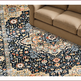 Ultra Soft Area Rug, Non Slip, Stain Resistant, Washable Area Rugs for Living Room, Bedroom, Earthy Toned Elegant Botanical Motif(Black)