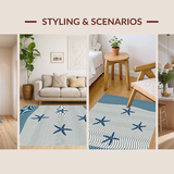 Ultra Soft Area Rug, Non Slip, Stain Resistant, Washable Area Rugs for Living Room, Bedroom, Coastal Starfish Striped Elegance(Blue)