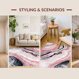 Ultra Soft Area Rug, Non Slip, Stain Resistant, Washable Area Rugs for Living Room, Bedroom, Artistic Marble-Inspired Decorative Piece(Pink)