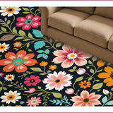 Ultra Soft Area Rug, Non Slip, Stain Resistant, Washable Area Rugs for Living Room, Bedroom, Washable Floral Fantasy(Black)