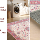 Ultra Soft Area Rug, Non Slip, Stain Resistant, Washable Area Rugs for Living Room, Bedroom, Elegant Vintage Rose Theme(White)