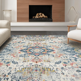 Ultra Soft Area Rug, Non Slip, Stain Resistant, Washable Area Rugs for Living Room, Bedroom, Cozy Retro Ogee Composition(White)
