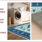 Ultra Soft Area Rug, Non Slip, Stain Resistant, Washable Area Rugs for Living Room, Bedroom, Retro Medallion Floral Bedroom Washable Area Rug(Blue)