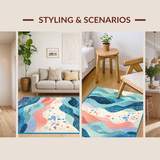 Ultra Soft Area Rug, Non Slip, Stain Resistant, Washable Area Rugs for Living Room, Bedroom, Beach Breeze Area Rug Featuring Playful Fish Silhouettes with Rippled Water Art(Blue)