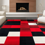 Ultra Soft Area Rug, Non Slip, Stain Resistant, Washable Area Rugs for Living Room, Bedroom, Bold Red and Black Checkerboard Motif(Red)