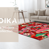 Ultra Soft Area Rug, Non Slip, Stain Resistant, Washable Area Rugs for Living Room, Bedroom, Eclectic Vibrant Nature Theme(Red)