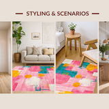 Ultra Soft Area Rug, Non Slip, Stain Resistant, Washable Area Rugs for Living Room, Bedroom, Artful Fluid Color Composition(Pink)