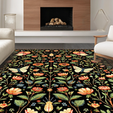 Ultra Soft Area Rug, Non Slip, Stain Resistant, Washable Area Rugs for Living Room, Bedroom, Vibrant Eclectic Nature Patterns(Black)