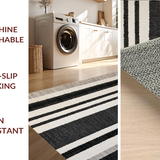 Ultra Soft Area Rug, Non Slip, Stain Resistant, Washable Area Rugs for Living Room, Bedroom, Onyx & Linen Stripe Woven Rug, Stylish Hallway Accent Carpet(Black)