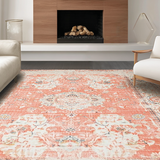 Ultra Soft Area Rug, Non Slip, Stain Resistant, Washable Area Rugs for Living Room, Bedroom, Whimsical Peach Blossom Style(Orange)