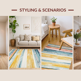 Ultra Soft Area Rug, Non Slip, Stain Resistant, Washable Area Rugs for Living Room, Bedroom, Artistic Multicolor Striped Weave(Yellow)