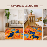 Ultra Soft Area Rug, Non Slip, Stain Resistant, Washable Area Rugs for Living Room, Bedroom, Dynamic Elephant Illustration Charm(Orange)
