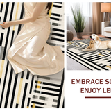 Ultra Soft Area Rug, Non Slip, Stain Resistant, Washable Area Rugs for Living Room, Bedroom, Modern Contrast Layered Stripe Rug Featuring Alternating Black and White Bands(Black)