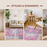 Ultra Soft Area Rug, Non Slip, Stain Resistant, Washable Area Rugs for Living Room, Bedroom, Whimsical Distressed Patterned Layers(Pink)