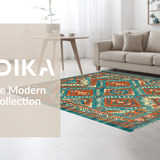 Ultra Soft Area Rug, Non Slip, Stain Resistant, Washable Area Rugs for Living Room, Bedroom, Eclectic Ethnic Geometric Tapestry(Orange)