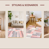 Ultra Soft Area Rug, Non Slip, Stain Resistant, Washable Area Rugs for Living Room, Bedroom, Artistic Pastel Boxed Patterns(Pink)
