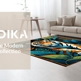 Ultra Soft Area Rug, Non Slip, Stain Resistant, Washable Area Rugs for Living Room, Bedroom, Elegant Dark Blue Floral Motif(Orange)