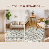 Ultra Soft Area Rug, Non Slip, Stain Resistant, Washable Area Rugs for Living Room, Bedroom, Chic Geometric Grey Aesthetic(Beige)