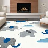 Ultra Soft Area Rug, Non Slip, Stain Resistant, Washable Area Rugs for Living Room, Bedroom, Delicate Grey Tone Animal Illustrations(White)