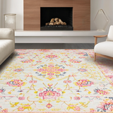Ultra Soft Area Rug, Non Slip, Stain Resistant, Washable Area Rugs for Living Room, Bedroom, Whimsical Creamy Blossom Pattern(Pink)