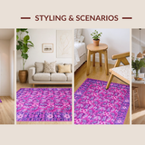 Ultra Soft Area Rug, Non Slip, Stain Resistant, Washable Area Rugs for Living Room, Bedroom, Sophisticated Purple and Blue Floral Blend(Pink)