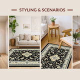 Ultra Soft Area Rug, Non Slip, Stain Resistant, Washable Area Rugs for Living Room, Bedroom, Chic Black Floral Elegance(Black)