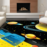 Ultra Soft Area Rug, Non Slip, Stain Resistant, Washable Area Rugs for Living Room, Bedroom, Galactic Cartoon Planet Motif(Yellow)
