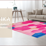 Ultra Soft Area Rug, Non Slip, Stain Resistant, Washable Area Rugs for Living Room, Bedroom, Dynamic Colorful Linear Motif(Pink)