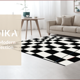 Ultra Soft Area Rug, Non Slip, Stain Resistant, Washable Area Rugs for Living Room, Bedroom, Elegant Modern Grid Aesthetic(Black)