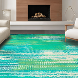 Ultra Soft Area Rug, Non Slip, Stain Resistant, Washable Area Rugs for Living Room, Bedroom, Chic Turquoise Green Fluid Design(Blue)