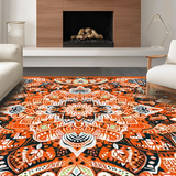 Ultra Soft Area Rug, Non Slip, Stain Resistant, Washable Area Rugs for Living Room, Bedroom, Rustic Orange Circular Flourish(Orange)