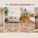 Ultra Soft Area Rug, Non Slip, Stain Resistant, Washable Area Rugs for Living Room, Bedroom, Colorful Ethnic Trellis Arrangement(Orange)