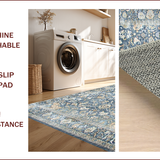 Ultra Soft Area Rug, Non Slip, Stain Resistant, Washable Area Rugs for Living Room, Bedroom, Elegant Gray Damask Motif(Blue)